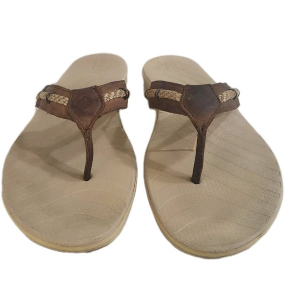 Sperry Top Sider Leather Flip Flop Sandals, Brown, Size 9.5 - Picture 2 of 8